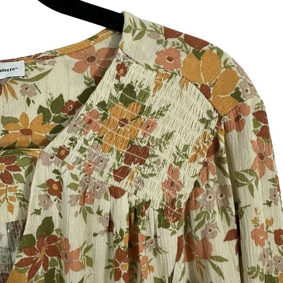 Cupcakes and Cashmere Floral Tie Neck Top Blouse Fall Boho Chic Size L - Picture 8 of 10
